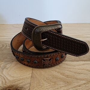 3D Western Cross Leather Belt Size 38